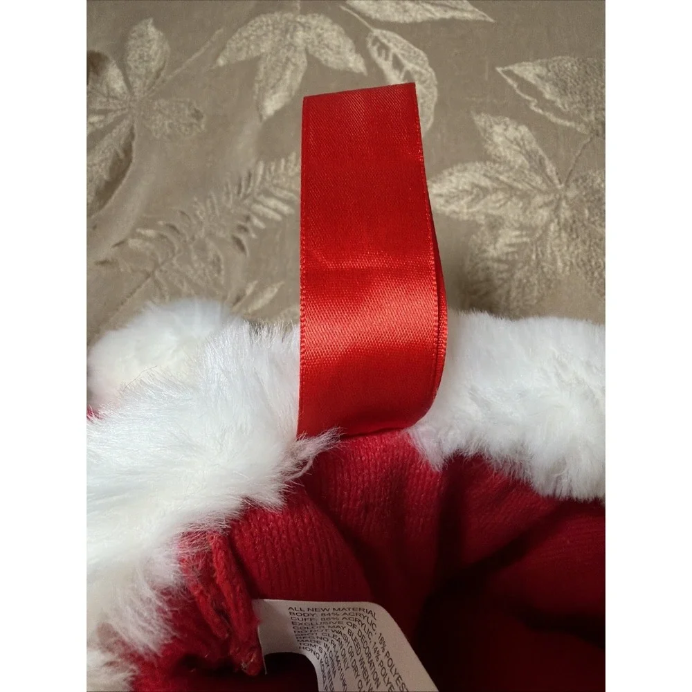 TARGET Tom's Toys Red & White Fluffy Plush Christmas Stocking Pom poms